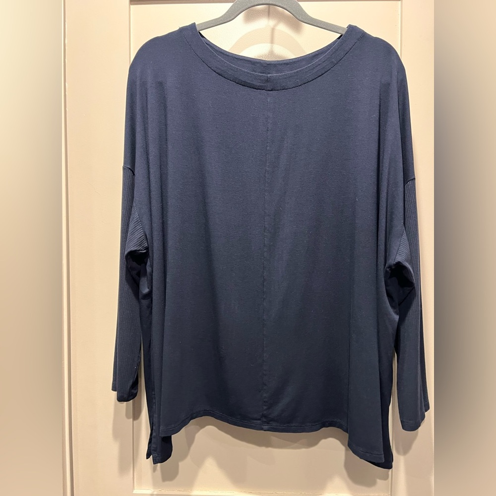 J.Jill Wearever Collection Navy Blue Dolman Ribbed Sleeve Scoop Neck Top Sz XLP